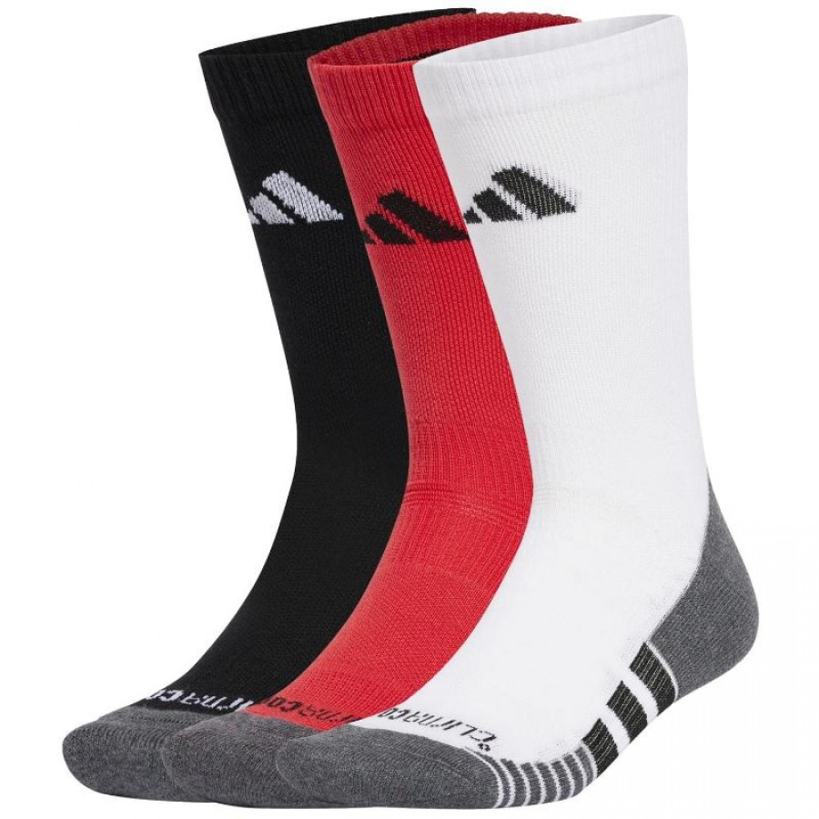 Calcetines Adidas Cushioned Crew Rojo Negro Blanco 3 Pares