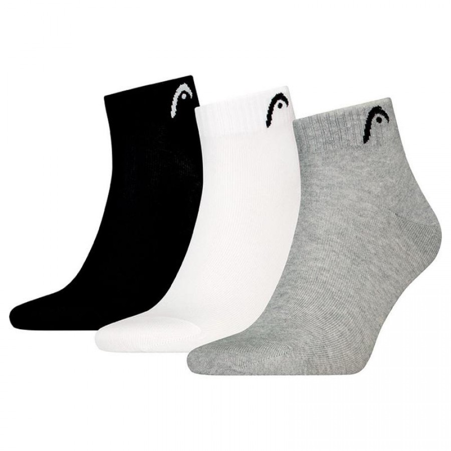 Calcetines Head All Sports Quarter Negro Blanco Gris 3 Pares