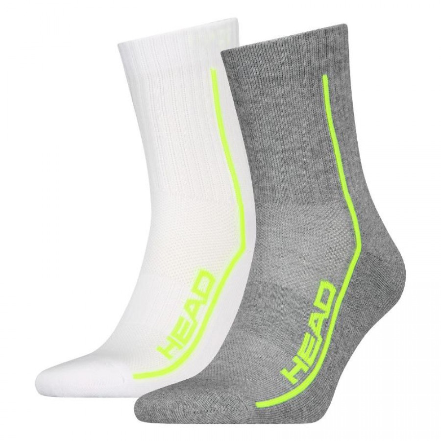 Calcetines Head Performance Short Crew Blanco Gris Lima 2 Pares