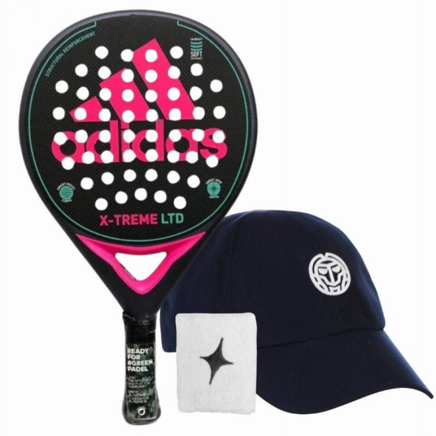 Adidas X-Treme Black Pink Racket with Cap and Wristband