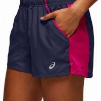 Short Asics Practice Azul Peacoat Rosa Mujer